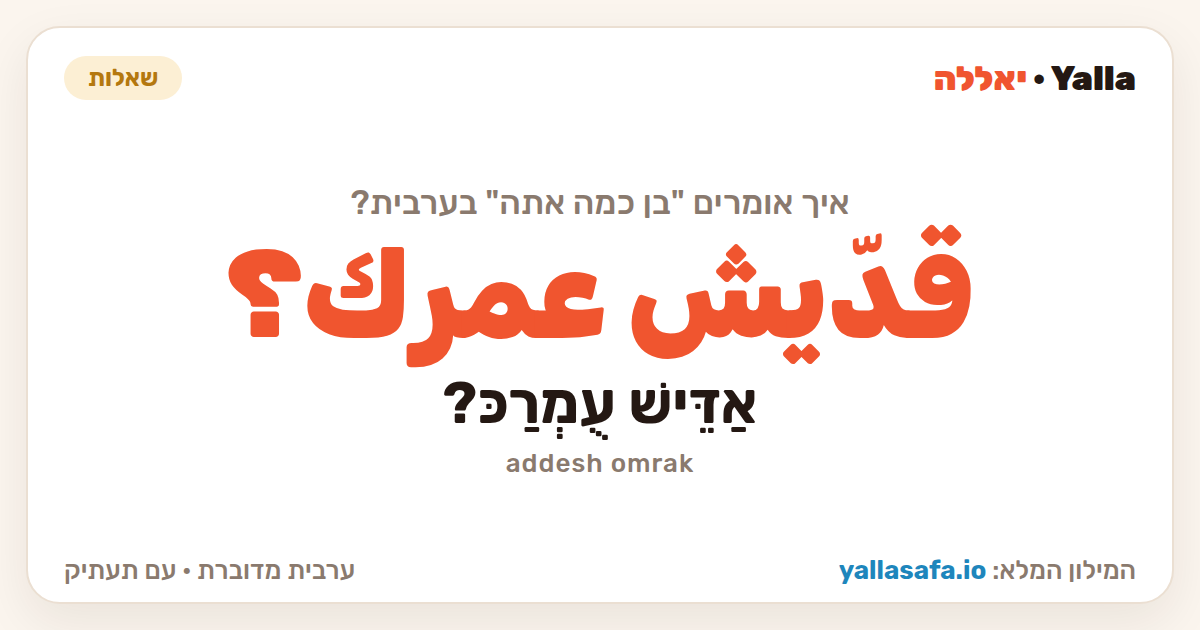 בן כמה אתה בערבית — قدّيش عمرك؟ (תעתיק: אַדֵּישׁ עֻמְרַכּ?)