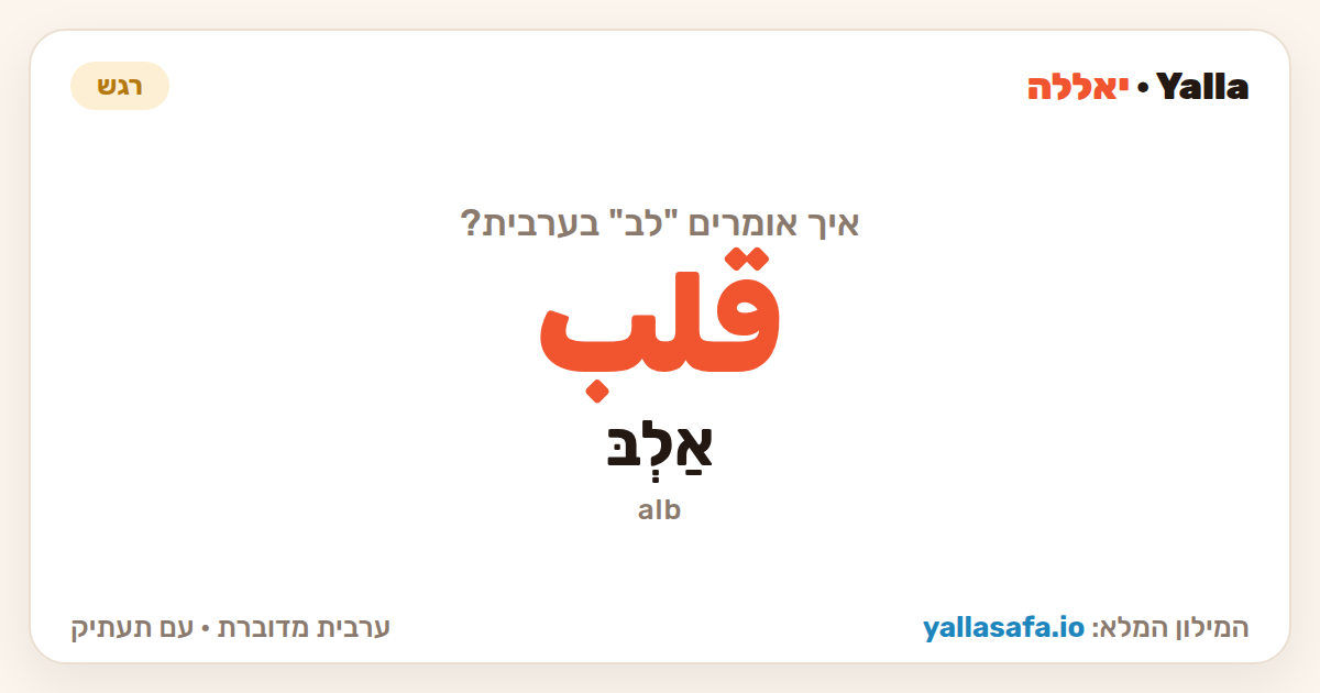 לב בערבית — قلب (תעתיק: אַלְבּ)