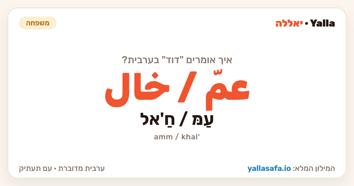 דוד בערבית — عمّ / خال (תעתיק: עַמּ / חַ'אל)