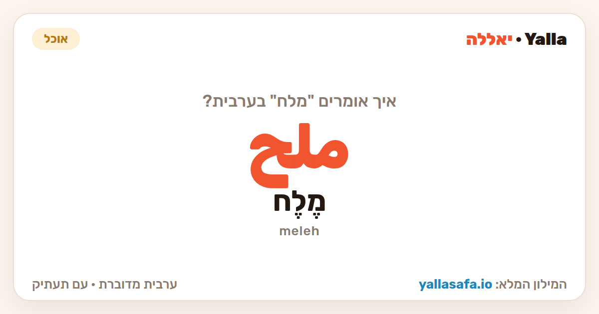 מלח בערבית — ملح (תעתיק: מֶלֶח)