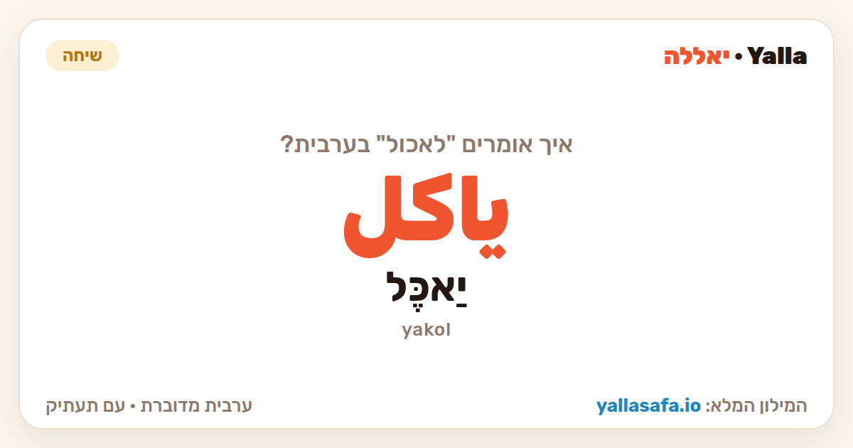 לאכול בערבית — ياكل (תעתיק: יַאכֶּל)